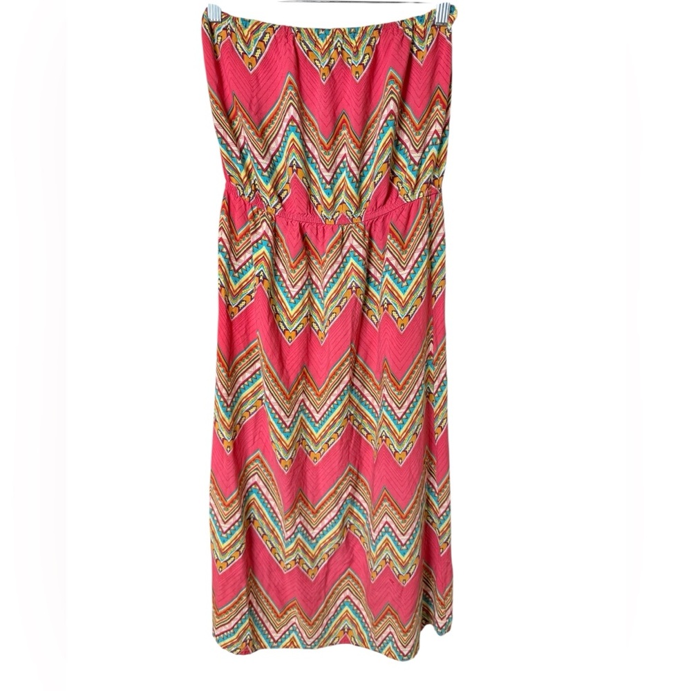 * Dots Strapless Chevron Dress - Red and Multicolor